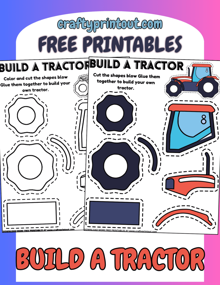 Free Template Tractor Craft and Coloring Page